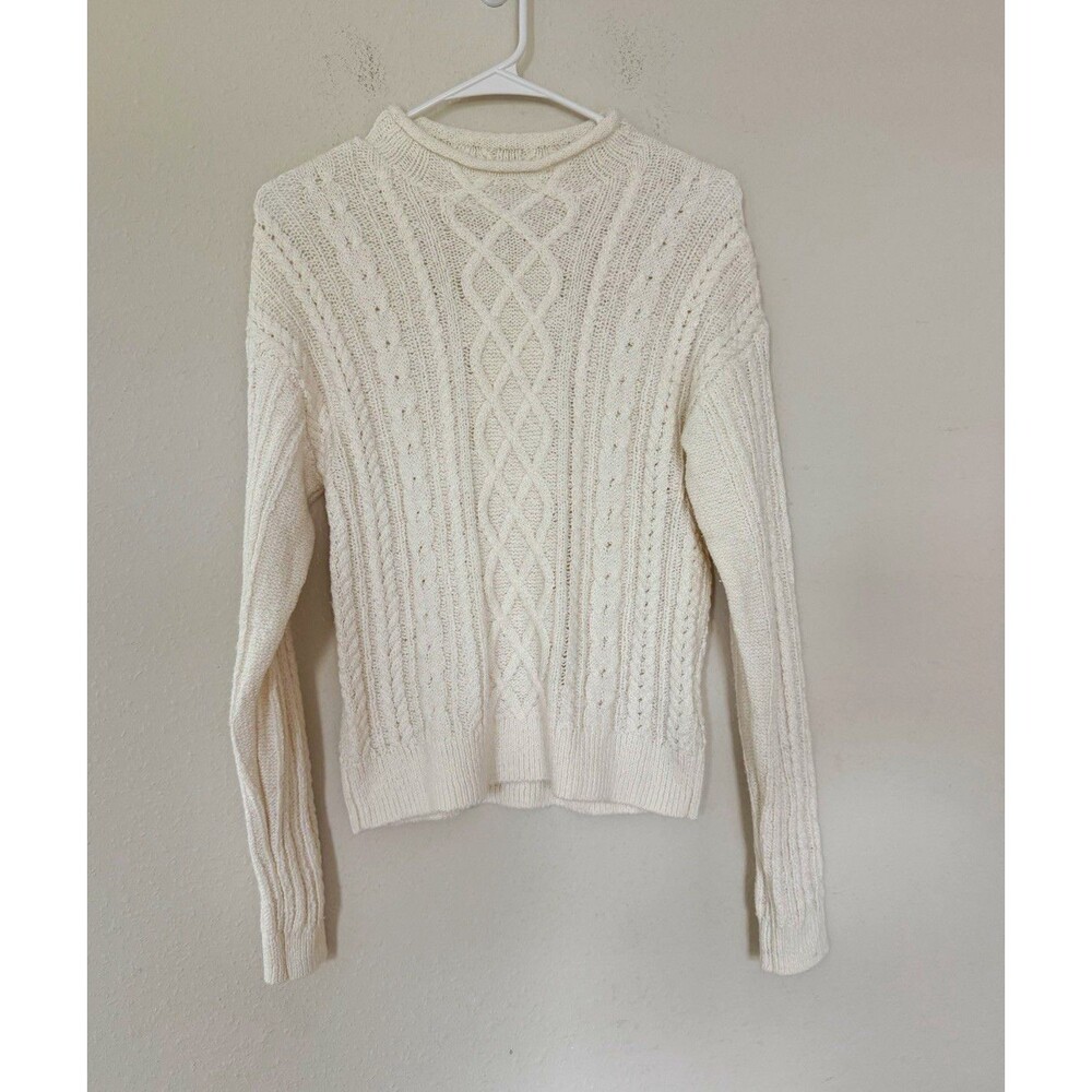J. crew Roll Neck Cable Knit Sweater XS Fisherman Preppy Minimalist Quiet Luxury